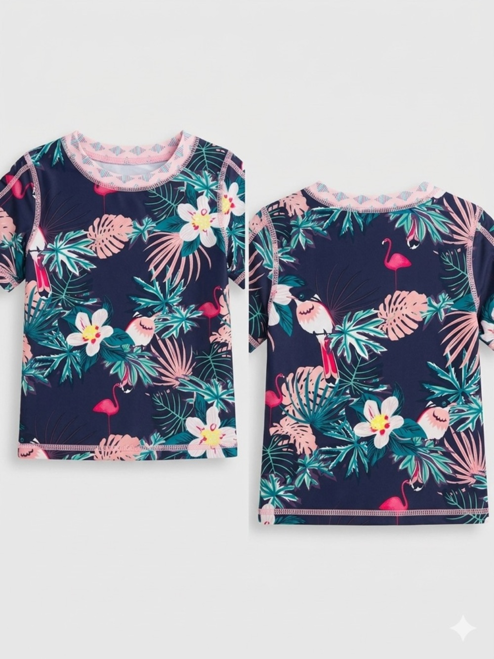 Appaman Navy Floral Flamingo Kids Rashguard with Pink Trim